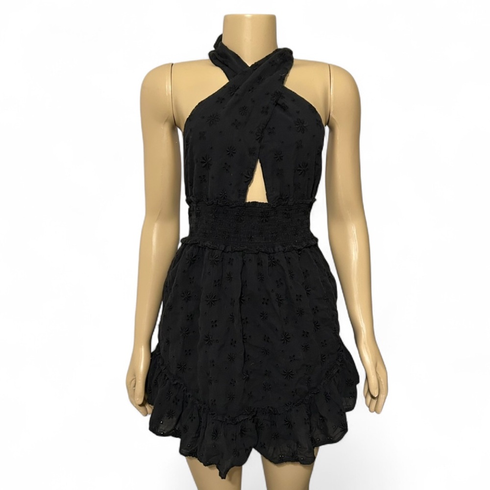 aerie Black Halter Mini Dress with Cutout